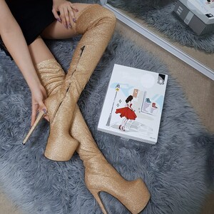 Over The Knee Shiny Platform Stiletto Heel Boots