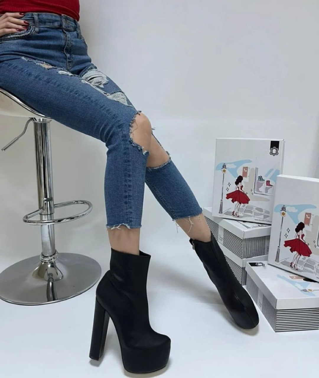 howler black leather platform ankle boots