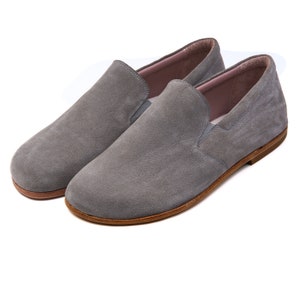 MEN Barefoot GRAY Grounding Handmade Shoes, Earthing Barefoot Men Shoes, Wide Toe Box Smooth Leather Shoes, Natural Colorful Slip-On