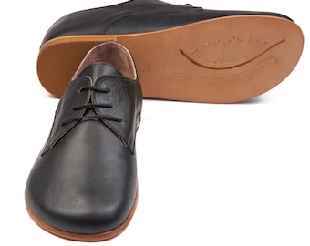 Barefoot MEN BLACK Color Oxford Shoes, Wide Barefoot, Leather Yemeni Shoes, Comfortable Barefoot,Personalized Gifts, Gifts For Him