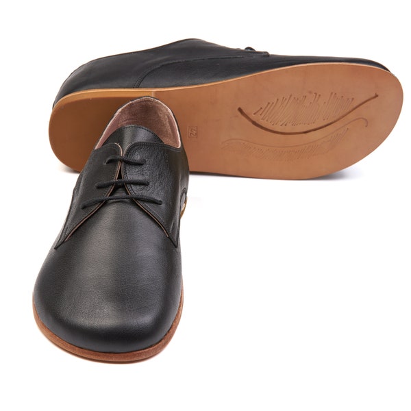 Barefoot MEN BLACK Color Oxford Shoes, Wide Barefoot, Leather Yemeni Shoes, Comfortable Barefoot,Personalized Gifts