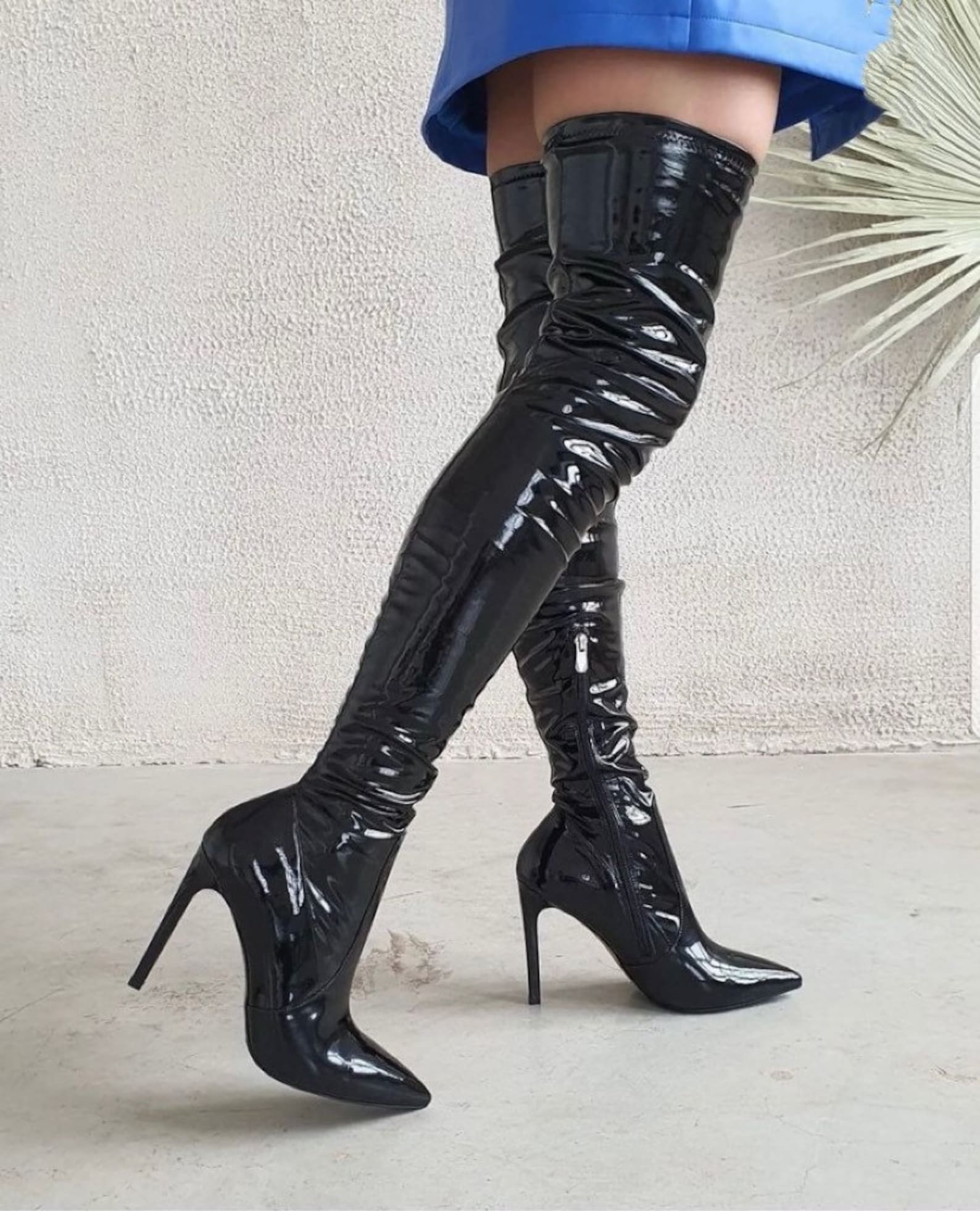 Stiefel Im Schritt, Oberschenkelhoch, Sexy Fetisch, Lange Stiefel, 12 Cm, Extrem Hoher Absatz, Overknee-Stiefel, Glänzend, Matt, Lackler, PU-Ler, Damenstiefel