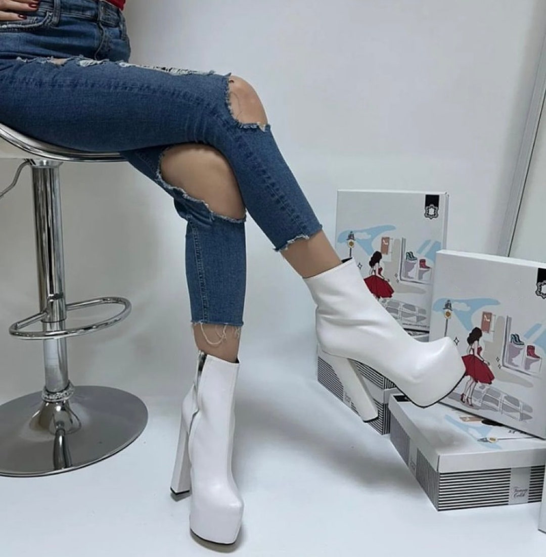 flat white ankle boots