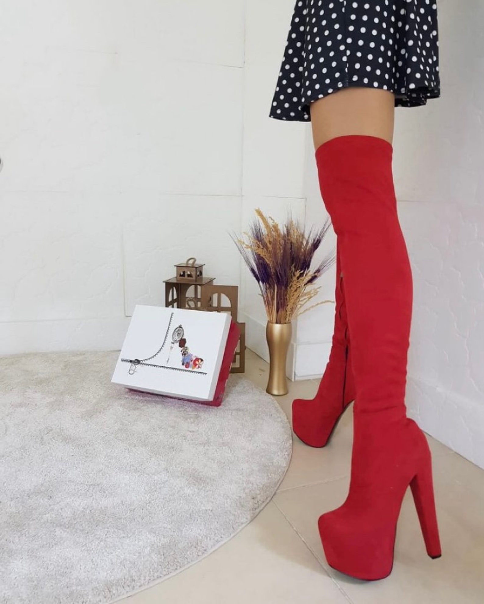Red Over the Knee Boot,red Over the Knee Platform Thick Heel Boots,red