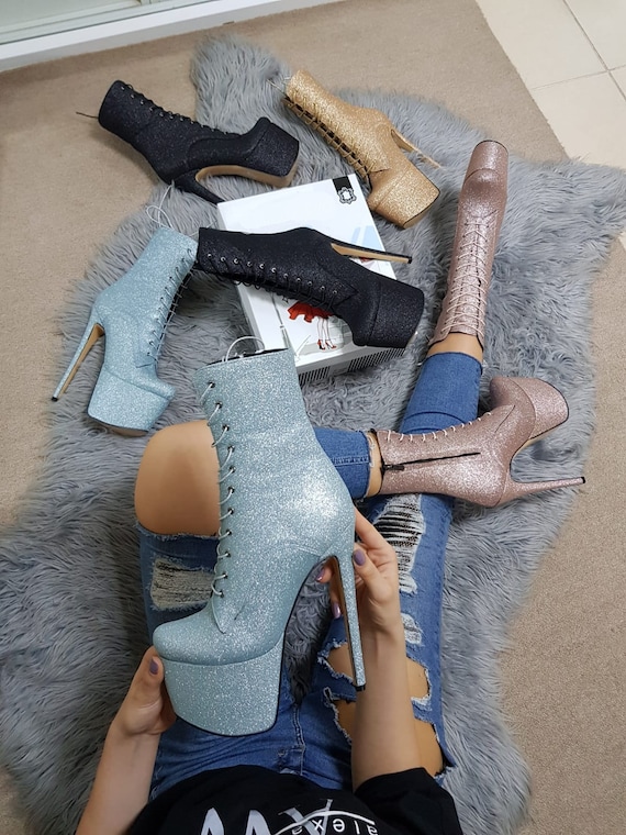 Cuissardes Botte bleu ciel Cuissardes de nuit Bottes talons hauts Chaussures Talon 21 cm Talon 8 26 po