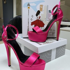 Satin Platform Stiletto Heel Shoes - Handmade Evening Shoes