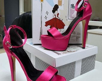Zapatos de tacón de aguja con plataforma de satén - Zapatos de noche hechos a mano, zapatos para discoteca, tacones para salir de noche