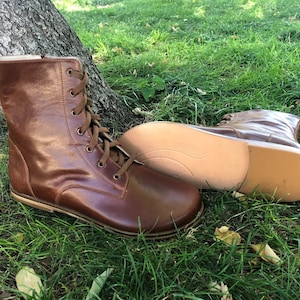 Men Barefoot Tan Color Boots, Grounding Handmade Leather Wide Boots, Soft Natural Boots, Gifts, Birthday Gift