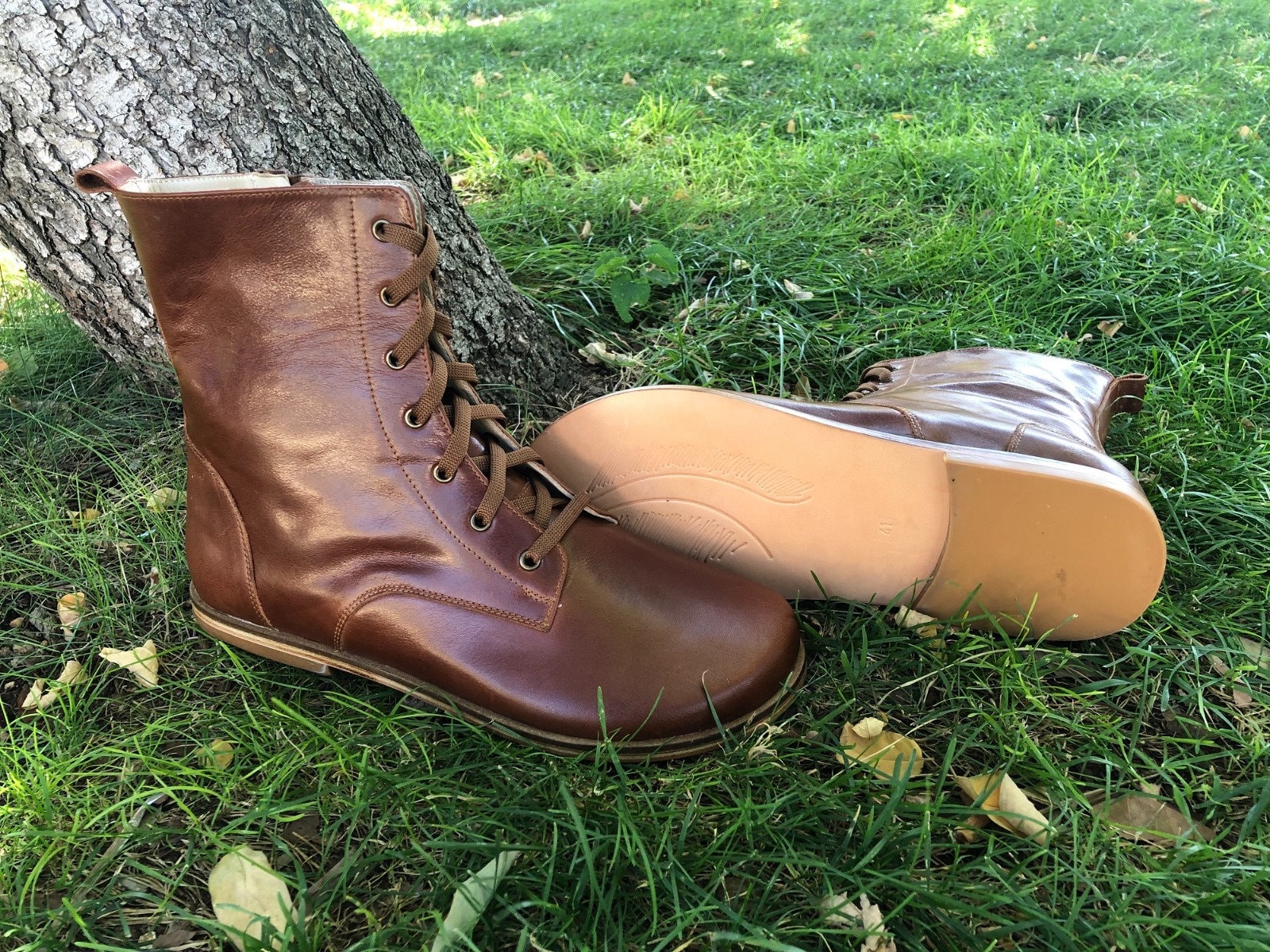 Men's Handmade Leather Barefoot Boots: Tan Wide Boots