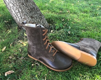 Handmade Brown Leather Ankle Boots: Women&#39;s Comfortable Barefoot Boots