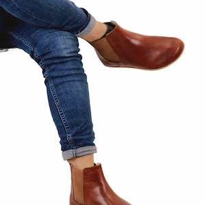 Men Handmade Chelsea Zero Drop Boots, Barefoot Brown Smooth Leather Boots, Natural, Colorful, Leather Insole & Outsole