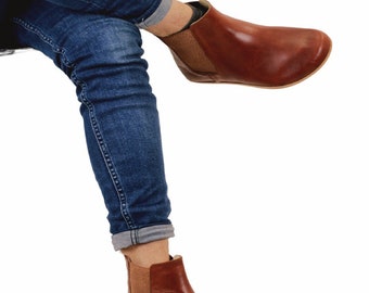 Stivaletti Chelsea da uomo in pelle marrone fatti a mano: Barefoot Zero Drop
