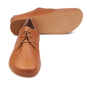 Tan Leather Barefoot Oxford Shoes: Wide Toe, Handmade Yemeni Style
