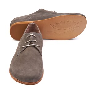 Handmade Nubuck Leather Barefoot Oxford Shoes - Wide Toe - Gray