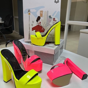 Handmade Platform Heel Evening Shoes: Silicone Band, 16cm Heel