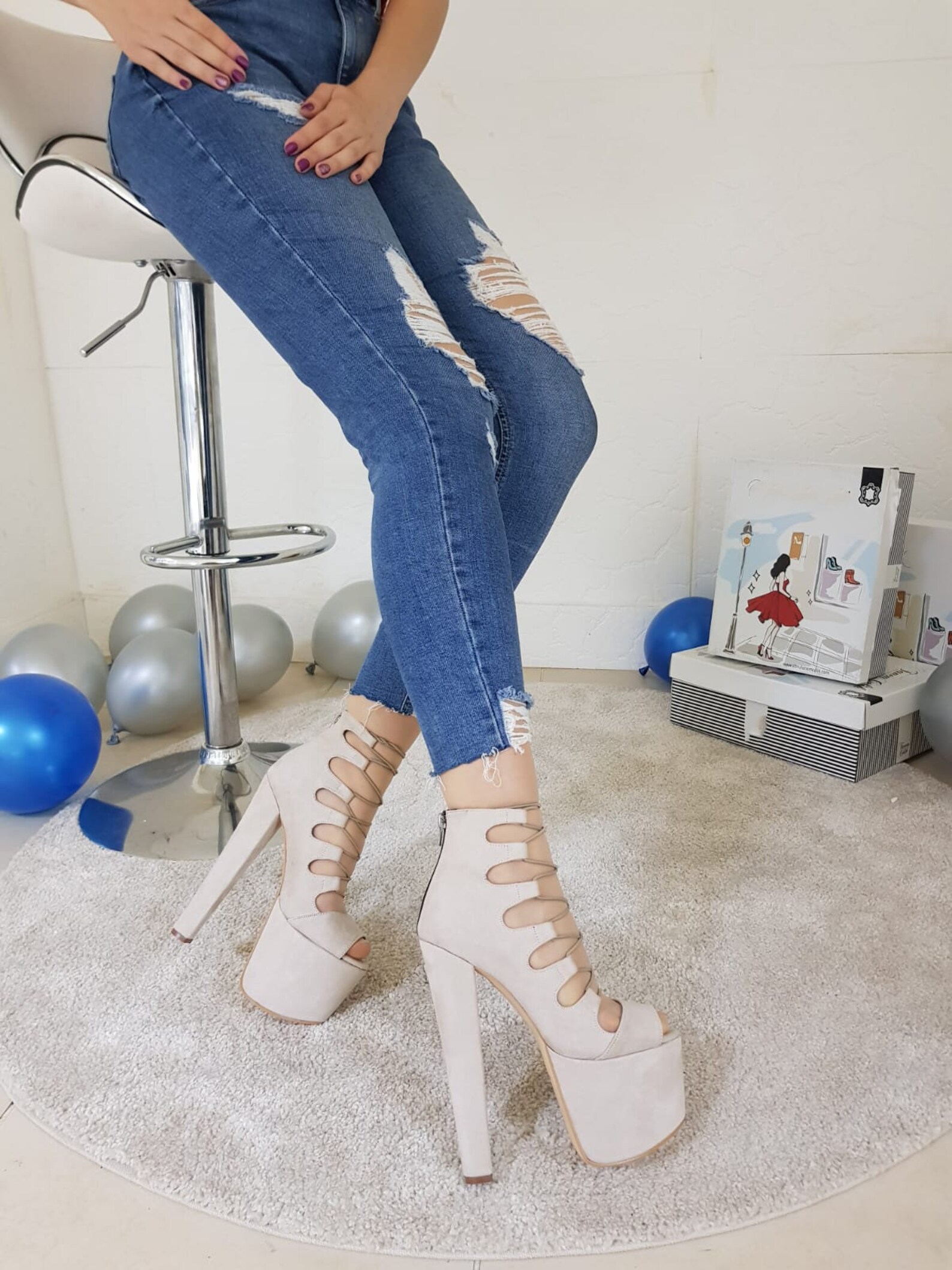 Cream Evening Shoes Cream Knitting Pattern Thick Heel Etsy