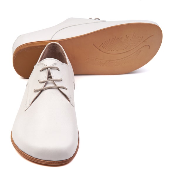 Barefoot Men White Color Oxford Shoes, Wide Barefoot, Leather Yemeni Shoes, Comfortable Barefoot,Personalized Gifts