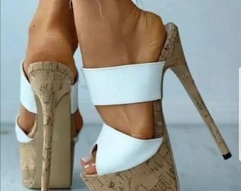 White Platform High Heel Shoes: Mushroom Heel Slip-ons