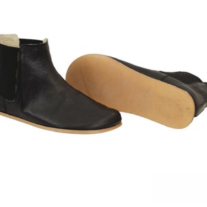 Women Zero Drop Barefoot Black Chelsea Boots, Handmade Leather Tan Black Barefoot Boots, Personalized Gifts