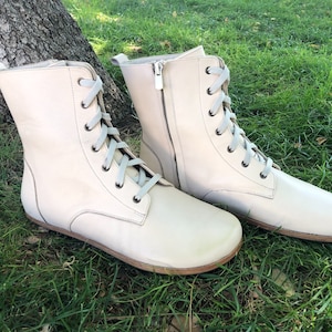 Men Barefoot Comfortable Ankle Cream Boots, Handmade Leather Wide Boots, Soft Natural Boots,Personalized Gifts