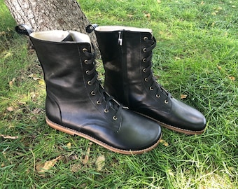 Men&#39;s Handmade Leather Barefoot Boots: Wide Toe, Soft Black Boots
