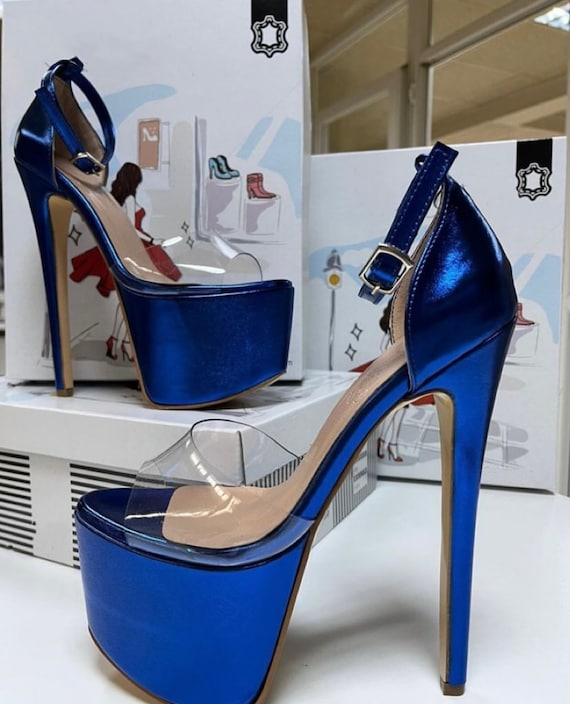 Women's Platform Stiletto Heel Shoes: Evening Blue Silicone High Heels