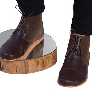 Men Suede Brown Leather Oxford Ankle Barefoot Boots,Men Suede Brown Wide Zero Drop Barefoot Smooth Leather Boots, Leather Insole & Outsole