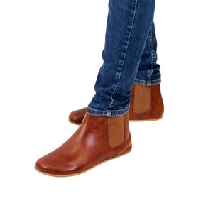 Women Zero Drop Chelsea Boots, Women Barefoot Brown Boots, Wide Toe Box Smooth Leather Chelsea Boots,Leather Insole & Outsole