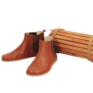 Men Handmade CHELSEA Zero Drop Boots, Barefoot Brown Smooth Leather, Handmade Barefoot Boots, Colorful, Natural