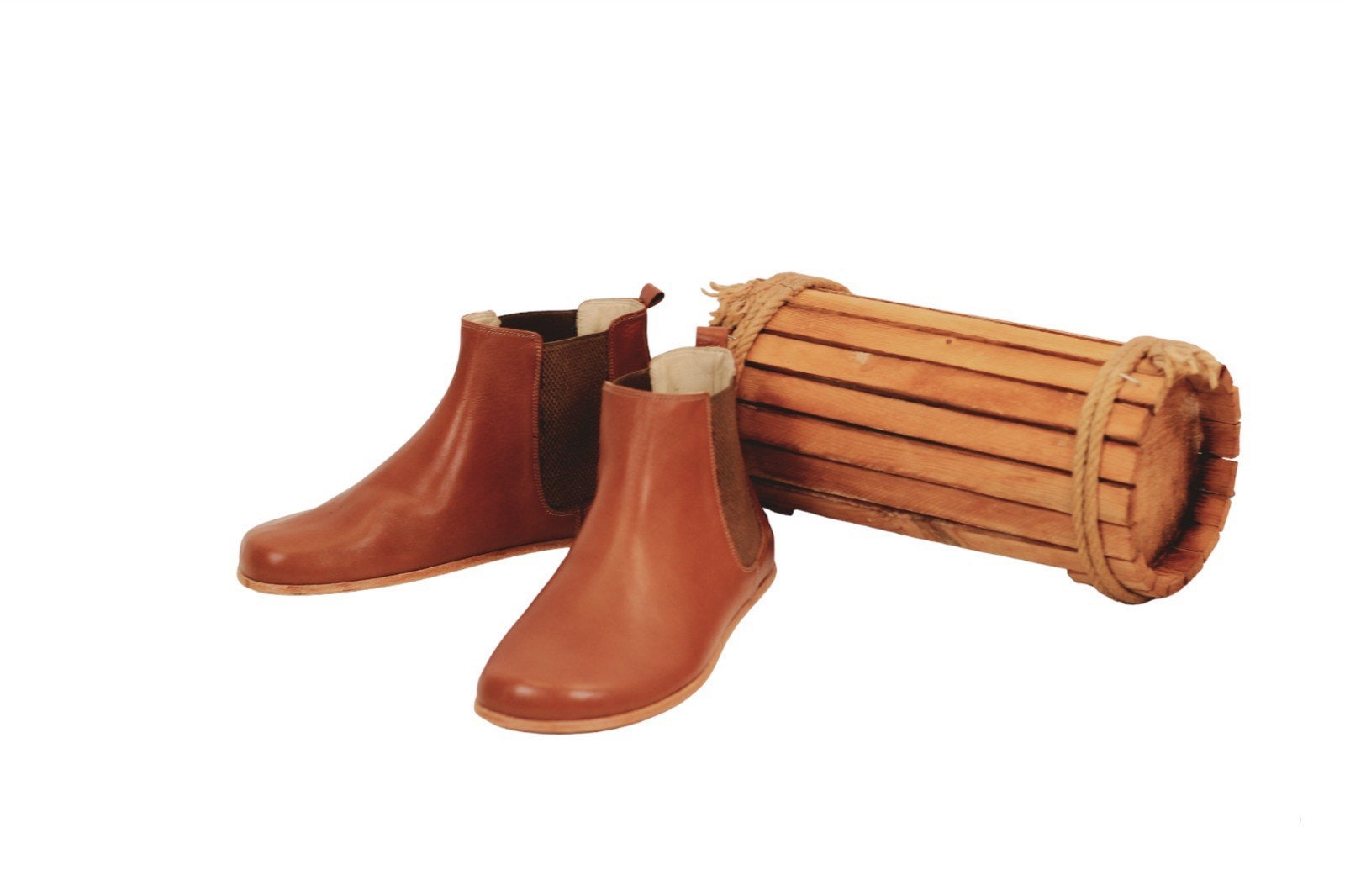 Handmade Men's Brown Leather Chelsea Barefoot Boots
