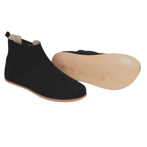 Men CHELSEA Zero Drop Handmade Boots, Barefoot Black Nubuck Leather Boots, Natural, Colorful, Smooth Leather