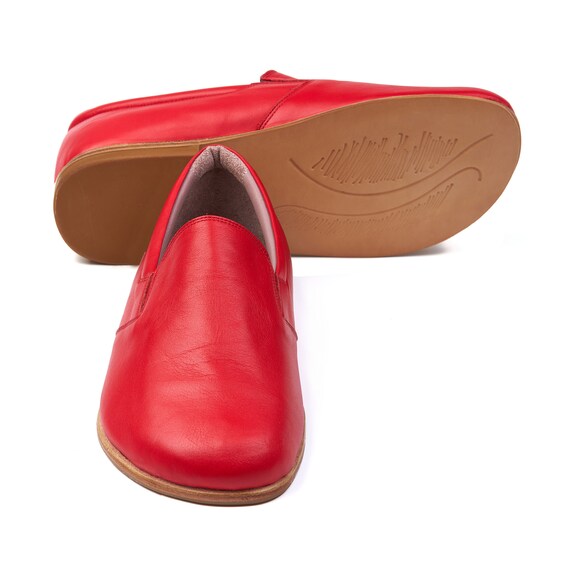 Red Leather Wide Toe Box Barefoot Shoes: Handmade Slip-on  display picture 1
