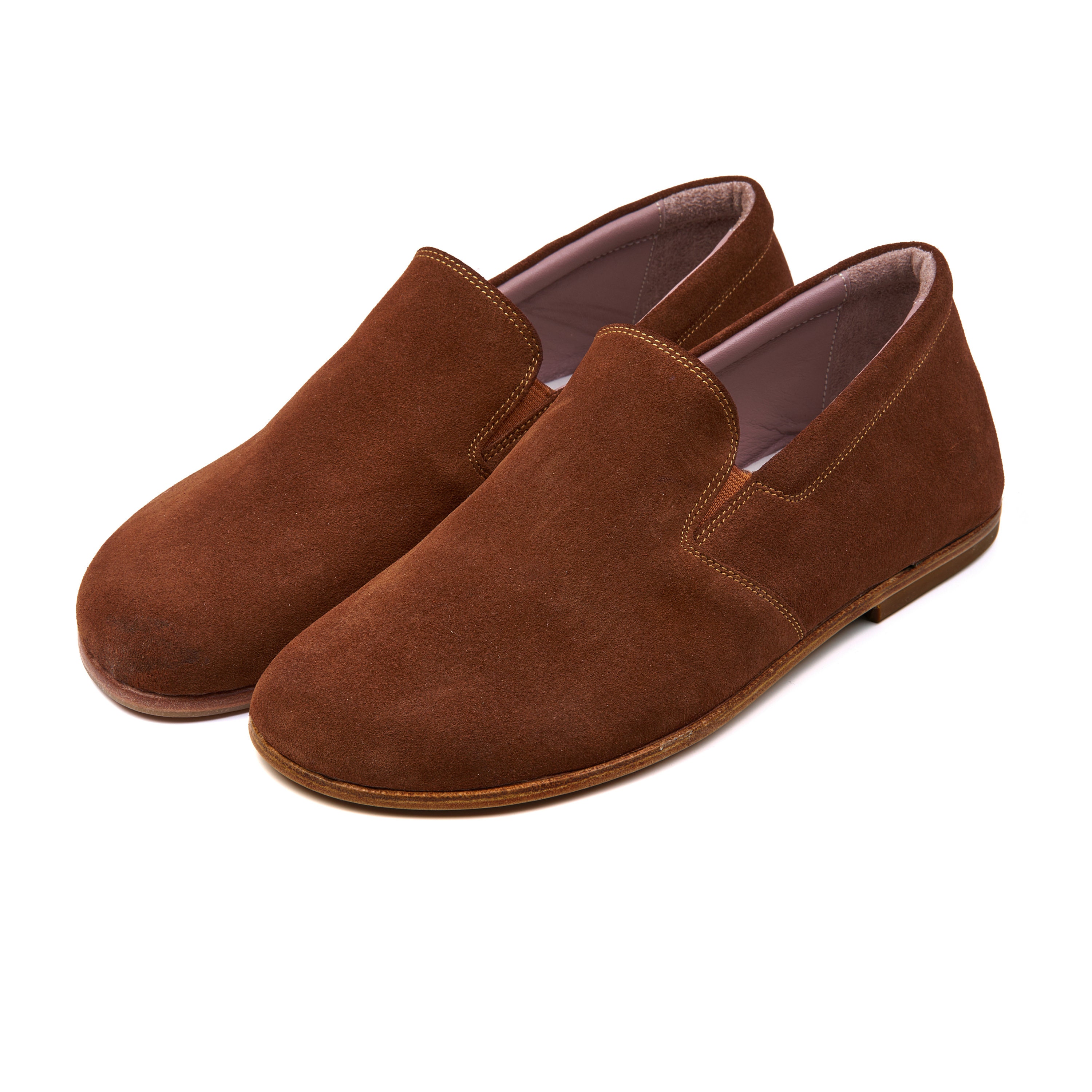 Lilium men's loafer in glossy brown leather with leather sole