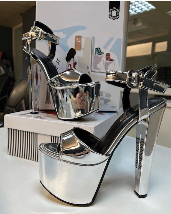 Silver Platform High Heeled Shoes Silver Ankle Bounding Platform