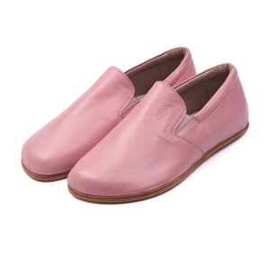Men Pink Barefoot Shoes, Wide Toe Box Smooth Leather Handmade Shoes, Earth & Grounding Zero Drop Shoes, Natural Colorful Slip-On