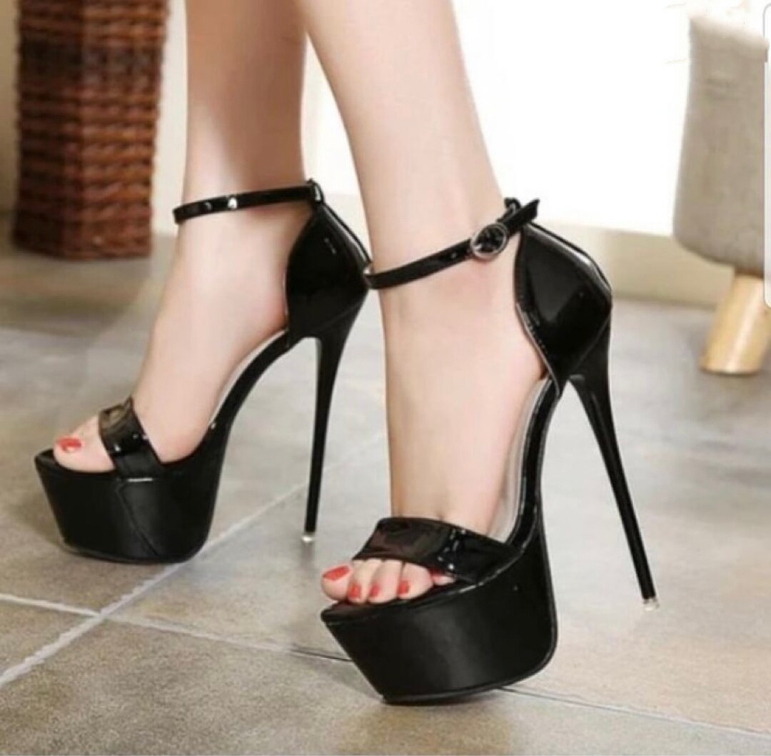 Black Bonding Evening High Heel Shoes Black Strappy Platform High Heel Shoes Wedding Shoes Black