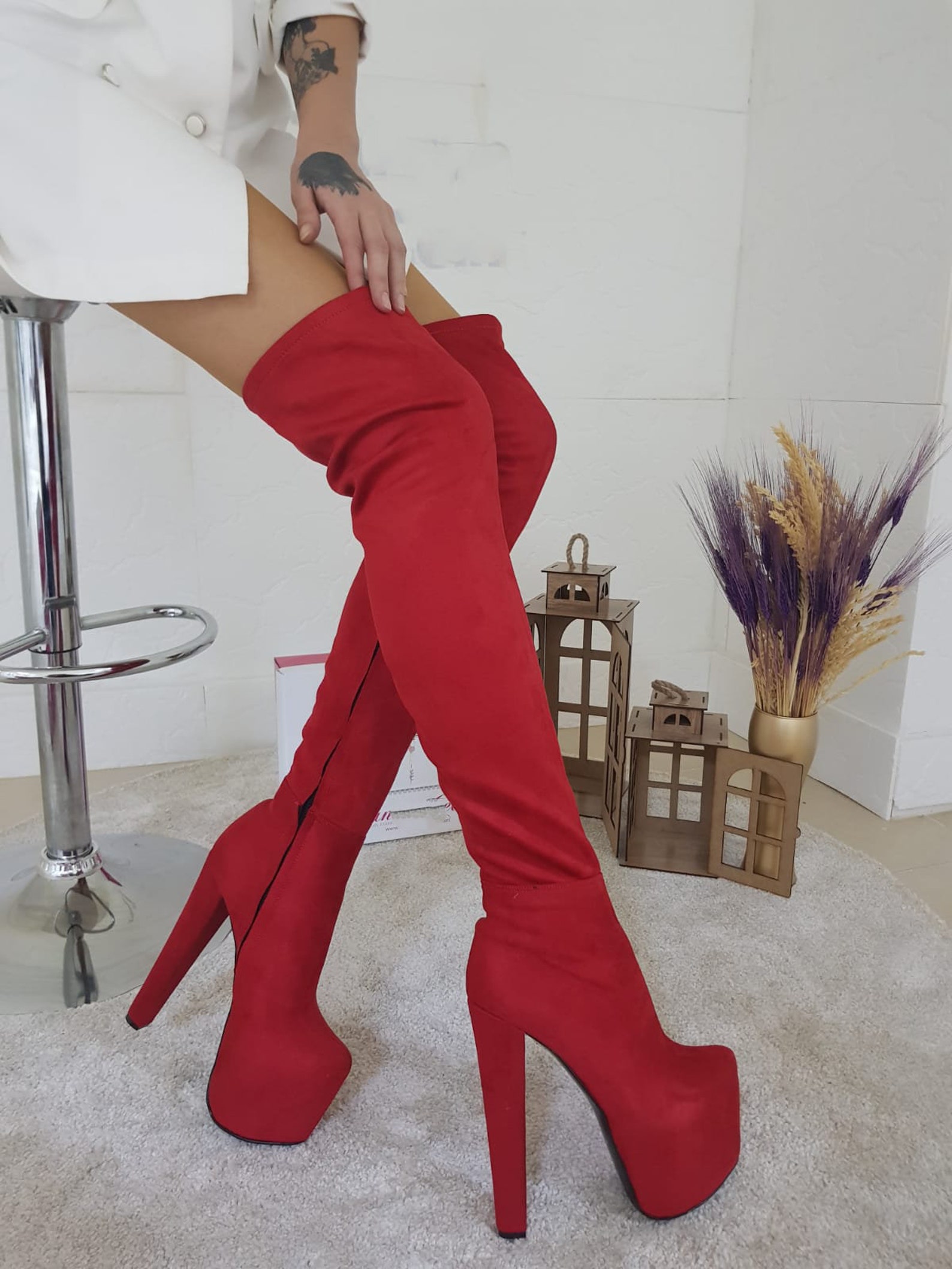 Over The Knee Boots Red Boot Night Over The Knee Boots Etsy