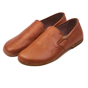 Handmade Leather Barefoot Shoes: Tan Slip-On Flats