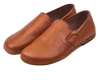 Handmade Leather Barefoot Shoes: Tan Slip-On Flats