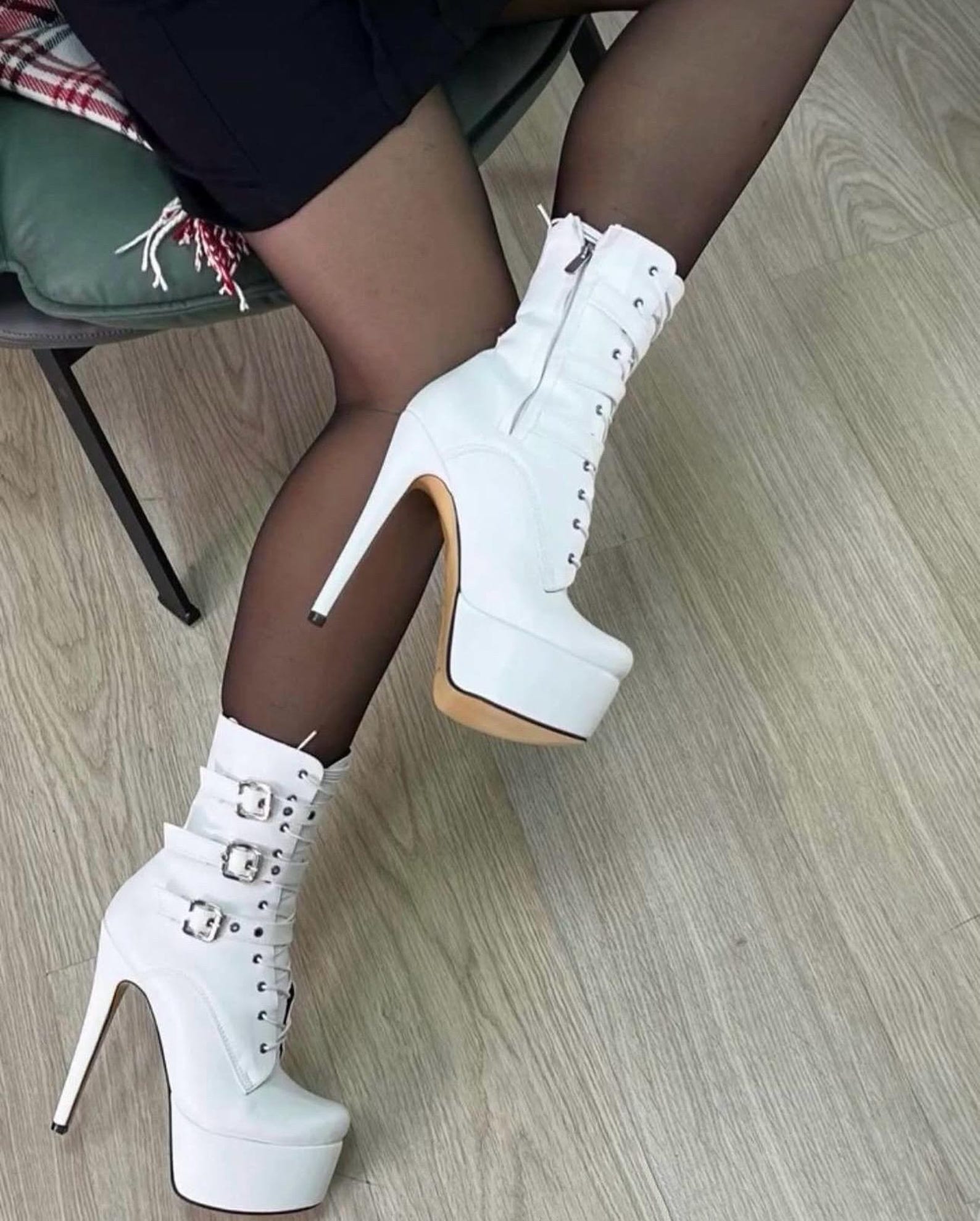 White Platform High Heel Ankle Boots Buckle Detail, 21cm Heel Etsy — free download