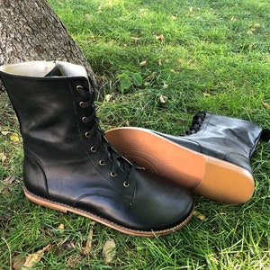 Handmade Black Leather Barefoot Boots: Wide Toe, Zero Drop