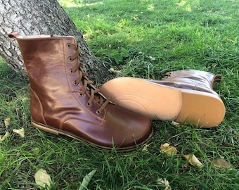 Handmade Tan Leather Barefoot Boots: Women's Wide Toe Zero Drop