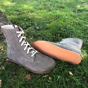 Men Barefoot Comfortable Gray Boots,Handmade Leather Wide Boots,Barefoot Boots,Soft Natural Boots,Personalized Gifts