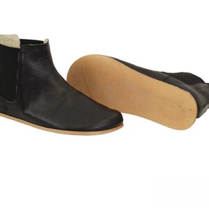 Men CHELSEA Zero Drop Black Boots, Barefoot BLACK Smooth Leather Boots, Handmade, Colorful, Natural, Leather Insole & Outsole