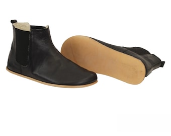 Herren Handgefertigte Leder Schnür-Chels-Stiefel: Schwarze Zero Drop Barfuß Stiefel