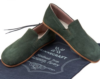 Women Barefoot Suede Green Color Shoe,Handmade Classic Yemeni Shoes,Barefoot Green Shoes,Wide Barefoot, Personalized Gifts,Gift For Her