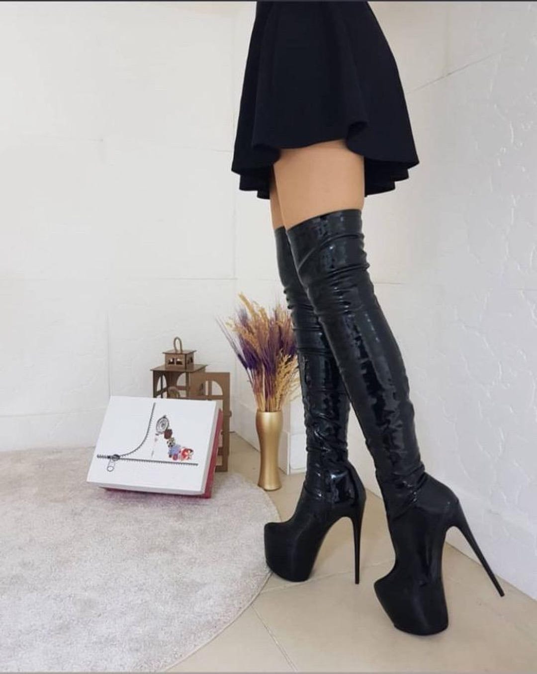 Vernice Stivali Alti Sopra Il Ginocchio Tacco Alto Stivali Sopra