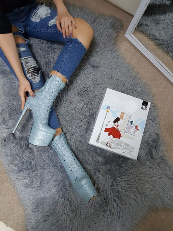 Over The Knee Boots Baby Blue Boot Night Over The Knee Boots High Heeled Boots Shoes 21 cm Heel 8 26 Heel