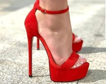 Red Strappy Platform Heels: Evening Wedding Shoes