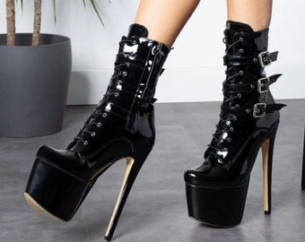 Black Ankle Platform High Heel Boots: Stiletto Heels